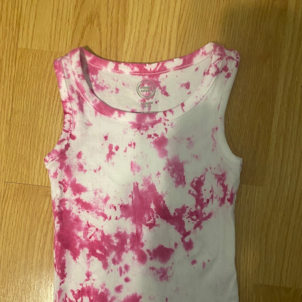 Pink tie dye on white crop top tank